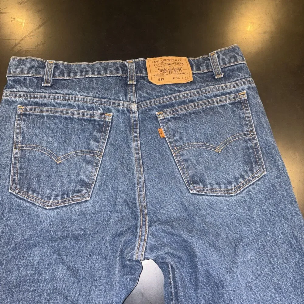 1992 Levi's 517 Vintage Orange Tab Bootcut Jeans Made in USA Dark Wash W35 L27